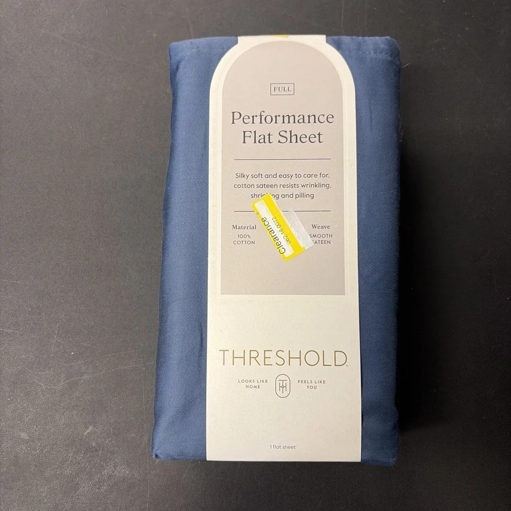 Full 400 Thread Count Performance Flat Sheet Metallic Blue Threshold Cotton 0566